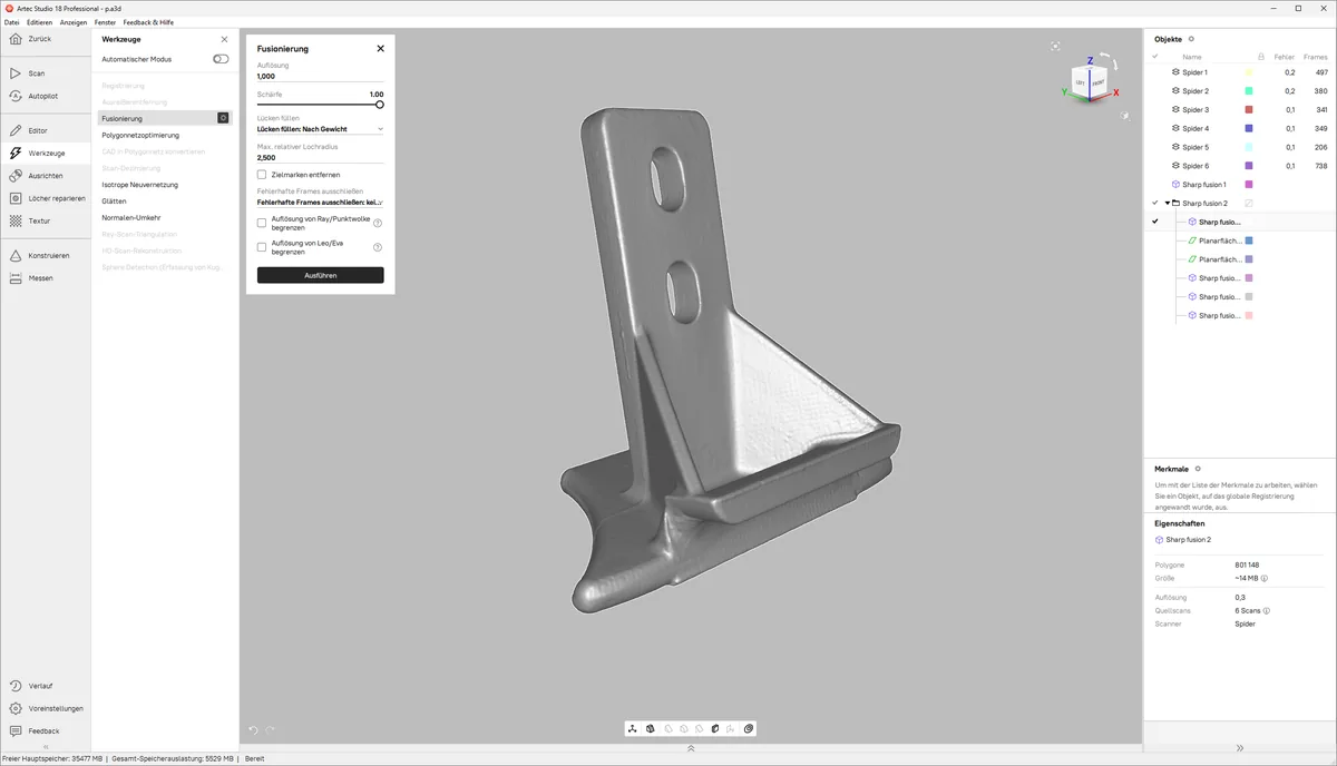 Auswertung der Scandaten in Artec Studio